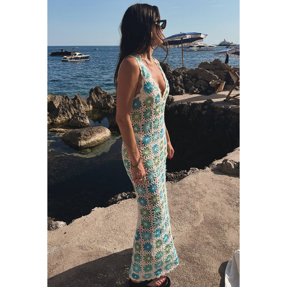 Show Me Your Mumu Vacay Tank Coverup in White Multi Floral Crochet M - Picture 3 of 8